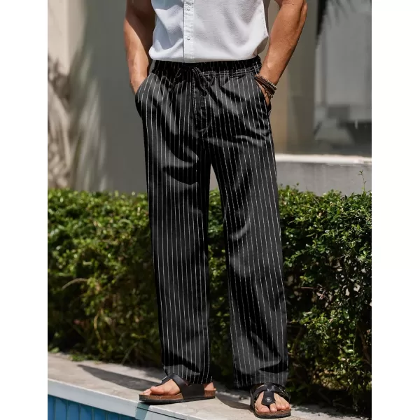 COOFANDY Men's Casual Linen Pants Elastic Waist Drawstring Beach Summer Pants Lightweight Linen Trousers