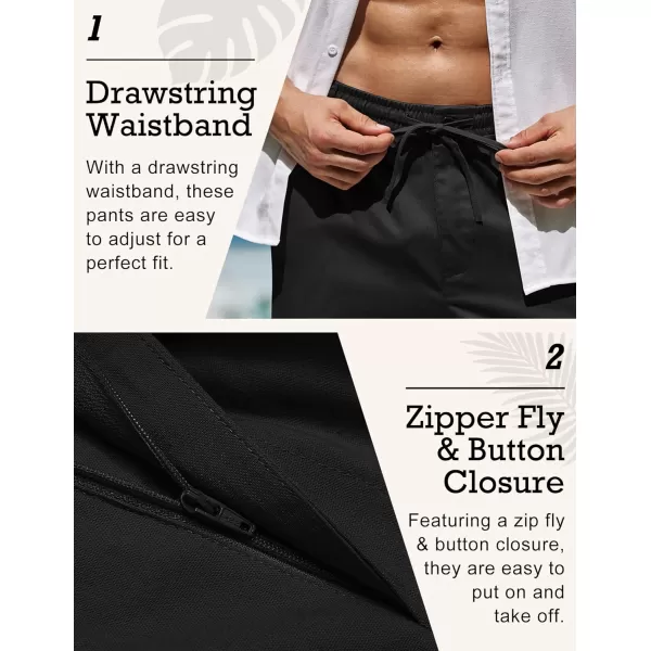 COOFANDY Men's Casual Linen Pants Elastic Waist Drawstring Beach Summer Pants Lightweight Linen Trousers