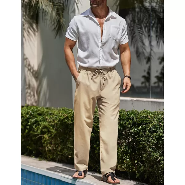 COOFANDY Men's Casual Linen Pants Elastic Waist Drawstring Beach Summer Pants Lightweight Linen Trousers