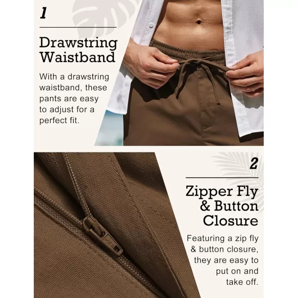 COOFANDY Men's Casual Linen Pants Elastic Waist Drawstring Beach Summer Pants Lightweight Linen Trousers