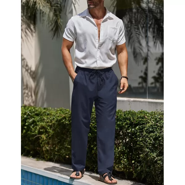 COOFANDY Men's Casual Linen Pants Elastic Waist Drawstring Beach Summer Pants Lightweight Linen Trousers