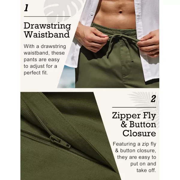 COOFANDY Men's Casual Linen Pants Elastic Waist Drawstring Beach Summer Pants Lightweight Linen Trousers