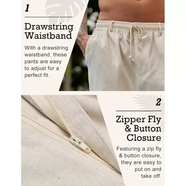 COOFANDY Men's Casual Linen Pants Elastic Waist Drawstring Beach Summer Pants Lightweight Linen Trousers