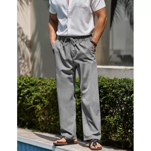 COOFANDY Men's Casual Linen Pants Elastic Waist Drawstring Beach Summer Pants Lightweight Linen Trousers