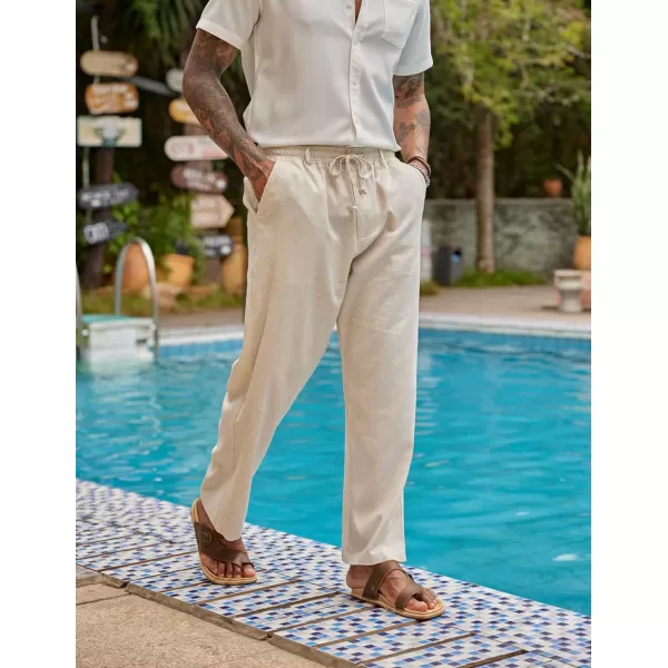 COOFANDY Men's Casual Linen Pants Elastic Waist Drawstring Beach Summer Pants Lightweight Linen Trousers