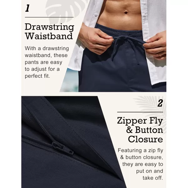 COOFANDY Men's Casual Linen Pants Elastic Waist Drawstring Beach Summer Pants Lightweight Linen Trousers