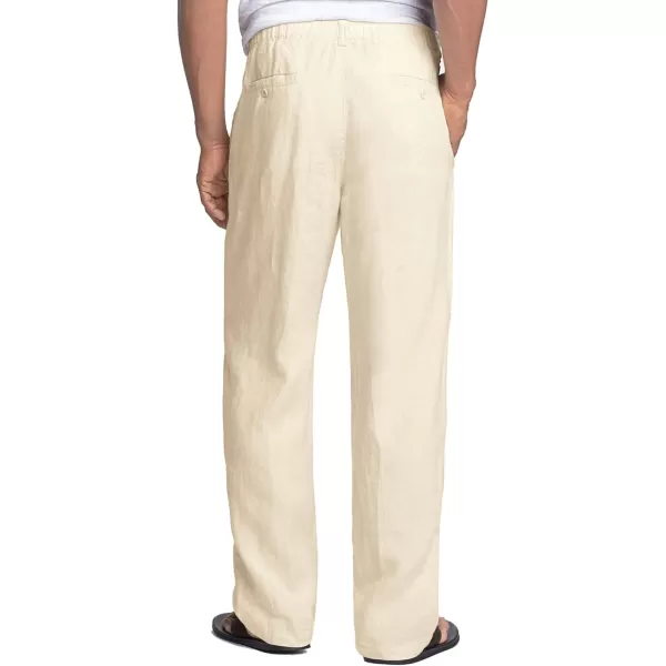 COOFANDY Men's Casual Linen Pants Elastic Waist Drawstring Beach Summer Pants Lightweight Linen Trousers