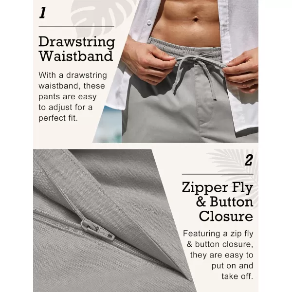 COOFANDY Men's Casual Linen Pants Elastic Waist Drawstring Beach Summer Pants Lightweight Linen Trousers