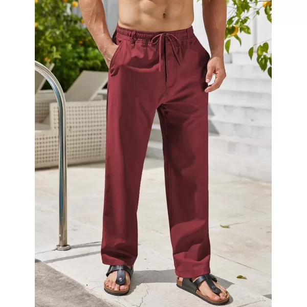 COOFANDY Men's Casual Linen Pants Elastic Waist Drawstring Beach Summer Pants Lightweight Linen Trousers
