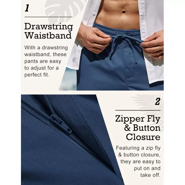COOFANDY Men's Casual Linen Pants Elastic Waist Drawstring Beach Summer Pants Lightweight Linen Trousers