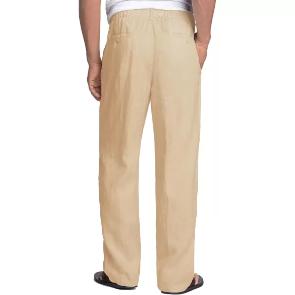 COOFANDY Men's Casual Linen Pants Elastic Waist Drawstring Beach Summer Pants Lightweight Linen Trousers