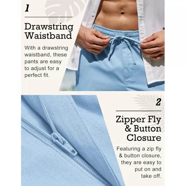 COOFANDY Men's Casual Linen Pants Elastic Waist Drawstring Beach Summer Pants Lightweight Linen Trousers