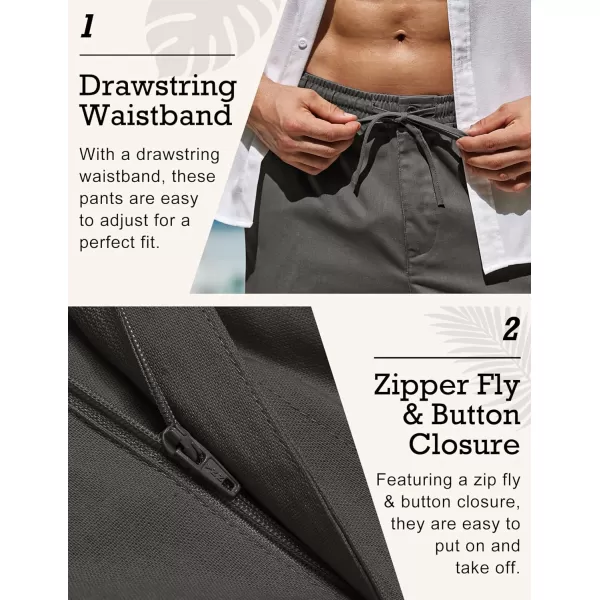 COOFANDY Men's Casual Linen Pants Elastic Waist Drawstring Beach Summer Pants Lightweight Linen Trousers