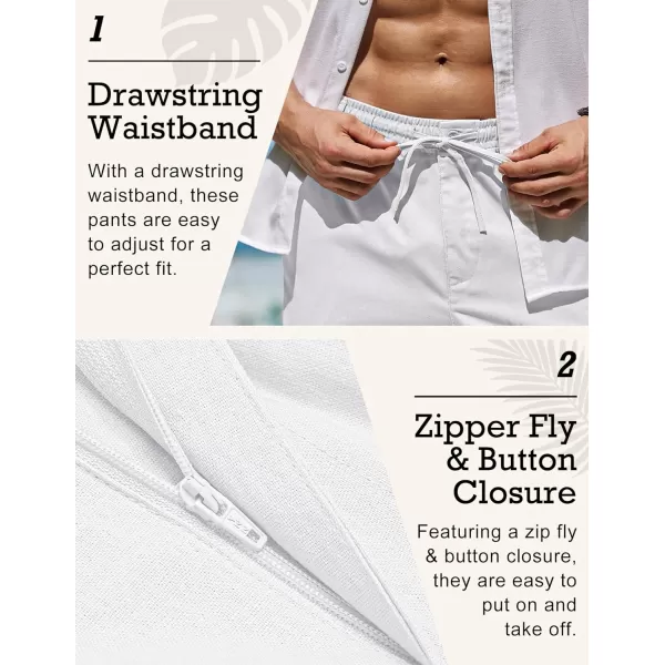 COOFANDY Men's Casual Linen Pants Elastic Waist Drawstring Beach Summer Pants Lightweight Linen Trousers