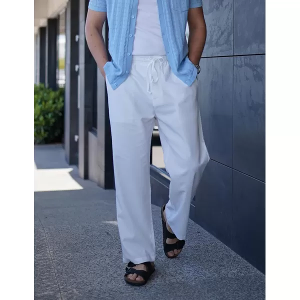 COOFANDY Men's Casual Linen Pants Elastic Waist Drawstring Beach Summer Pants Lightweight Linen Trousers