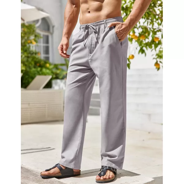COOFANDY Men's Casual Linen Pants Elastic Waist Drawstring Beach Summer Pants Lightweight Linen Trousers