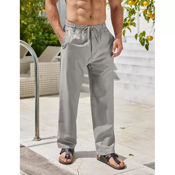 COOFANDY Men's Casual Linen Pants Elastic Waist Drawstring Beach Summer Pants Lightweight Linen Trousers