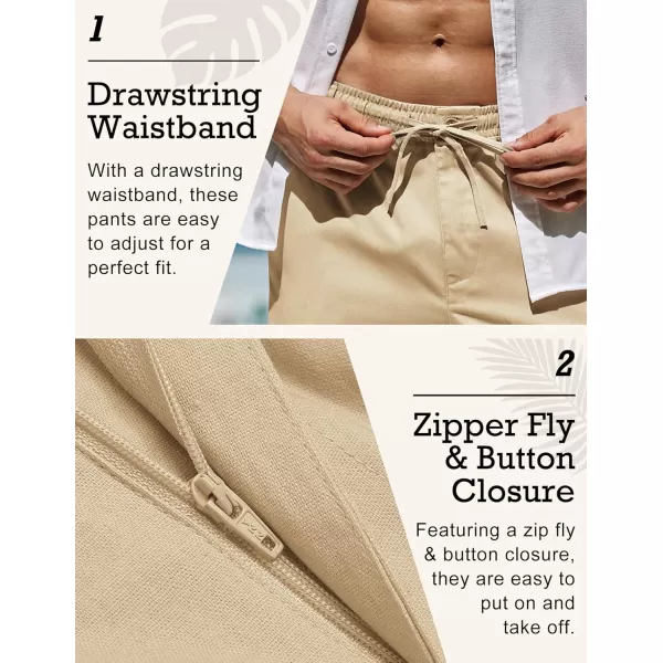 COOFANDY Men's Casual Linen Pants Elastic Waist Drawstring Beach Summer Pants Lightweight Linen Trousers