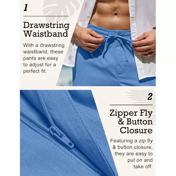 COOFANDY Men's Casual Linen Pants Elastic Waist Drawstring Beach Summer Pants Lightweight Linen Trousers
