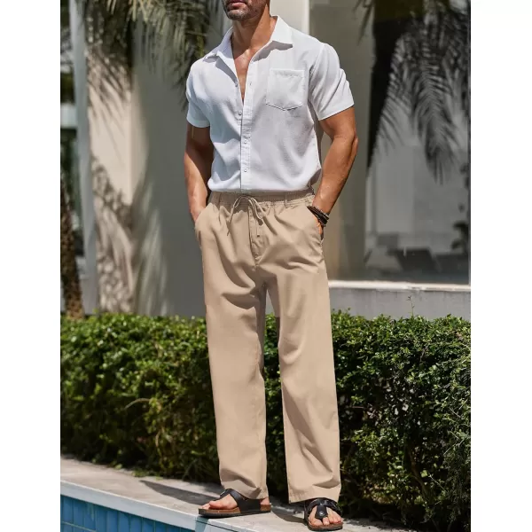COOFANDY Men's Casual Linen Pants Elastic Waist Drawstring Beach Summer Pants Lightweight Linen Trousers