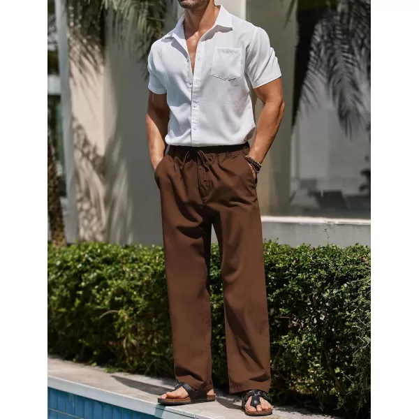 COOFANDY Men's Casual Linen Pants Elastic Waist Drawstring Beach Summer Pants Lightweight Linen Trousers