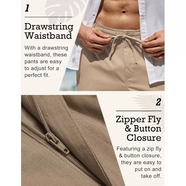 COOFANDY Men's Casual Linen Pants Elastic Waist Drawstring Beach Summer Pants Lightweight Linen Trousers