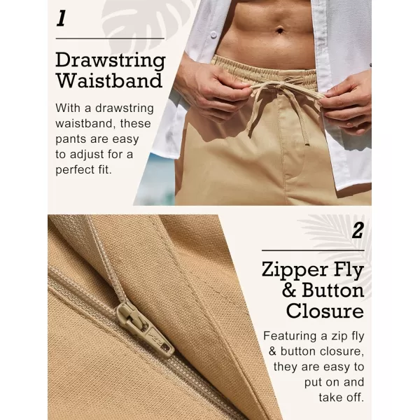 COOFANDY Men's Casual Linen Pants Elastic Waist Drawstring Beach Summer Pants Lightweight Linen Trousers