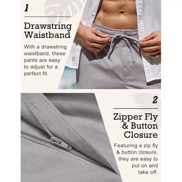COOFANDY Men's Casual Linen Pants Elastic Waist Drawstring Beach Summer Pants Lightweight Linen Trousers
