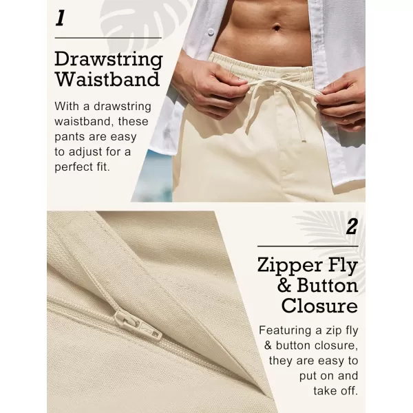 COOFANDY Men's Casual Linen Pants Elastic Waist Drawstring Beach Summer Pants Lightweight Linen Trousers