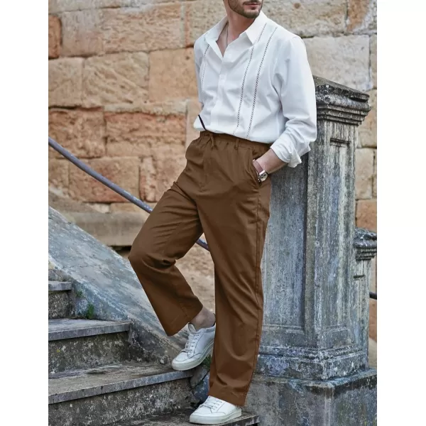 COOFANDY Men's Casual Linen Pants Elastic Waist Drawstring Beach Summer Pants Lightweight Linen Trousers