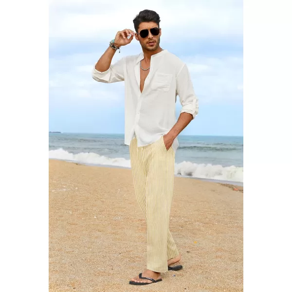 COOFANDY Men's Casual Linen Pants Elastic Waist Drawstring Yoga Beach Pants Lightweight Loose Fit Trousers with Pockets)