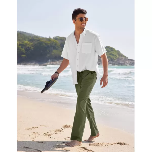 COOFANDY Men's Casual Linen Pants Elastic Waist Drawstring Yoga Beach Pants Lightweight Loose Fit Trousers with Pockets