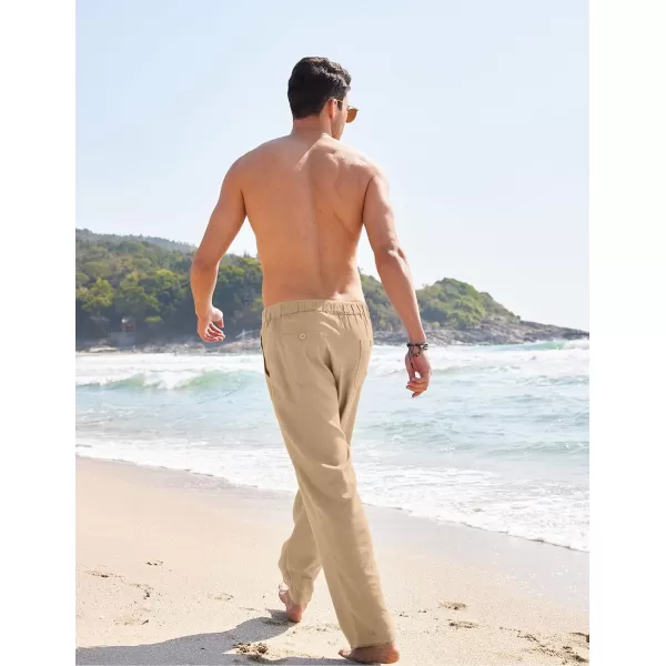 COOFANDY Men's Casual Linen Pants Elastic Waist Drawstring Yoga Beach Pants Lightweight Loose Fit Trousers with Pockets