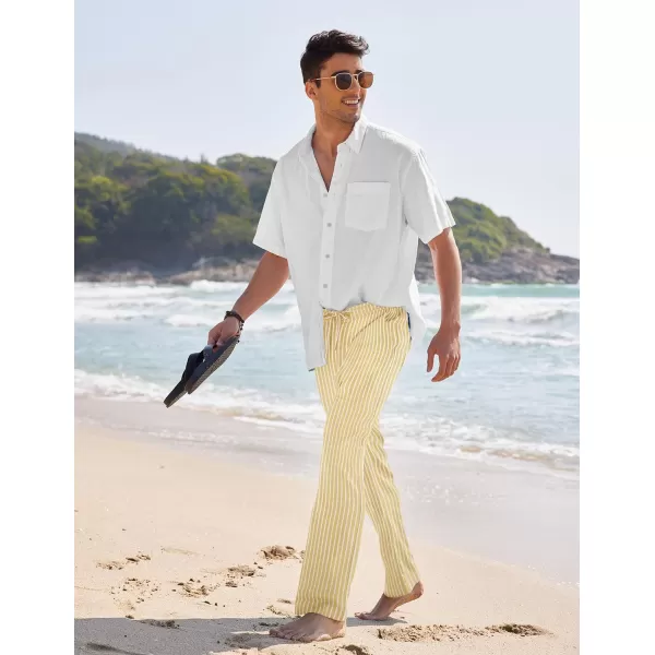 COOFANDY Men's Casual Linen Pants Elastic Waist Drawstring Yoga Beach Pants Lightweight Loose Fit Trousers with Pockets)