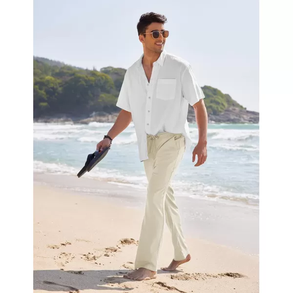 COOFANDY Men's Casual Linen Pants Elastic Waist Drawstring Yoga Beach Pants Lightweight Loose Fit Trousers with Pockets