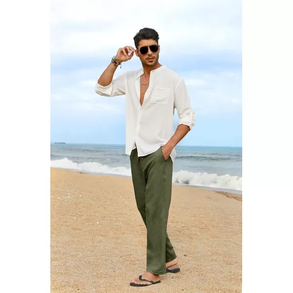 COOFANDY Men's Casual Linen Pants Elastic Waist Drawstring Yoga Beach Pants Lightweight Loose Fit Trousers with Pockets