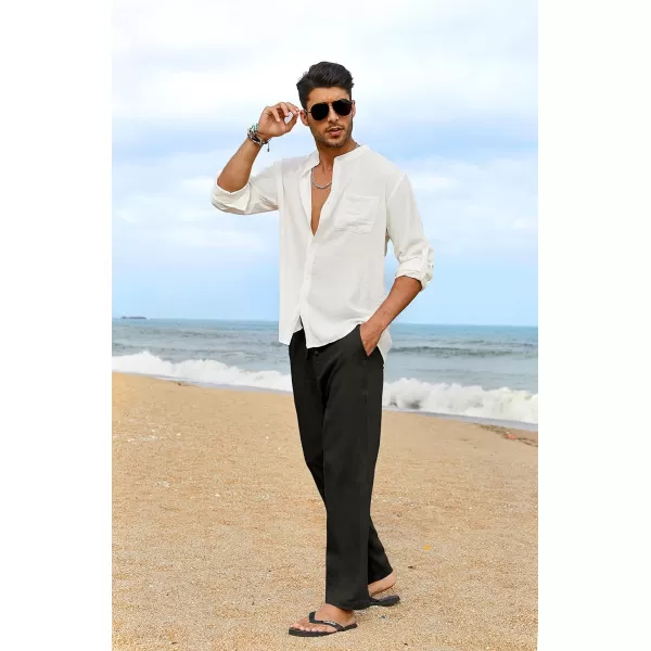 COOFANDY Men's Casual Linen Pants Elastic Waist Drawstring Yoga Beach Pants Lightweight Loose Fit Trousers with Pockets