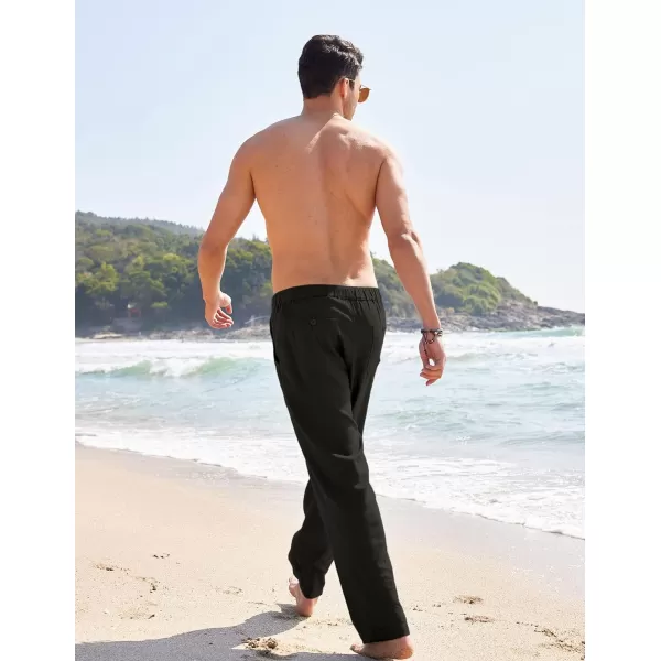 COOFANDY Men's Casual Linen Pants Elastic Waist Drawstring Yoga Beach Pants Lightweight Loose Fit Trousers with Pockets