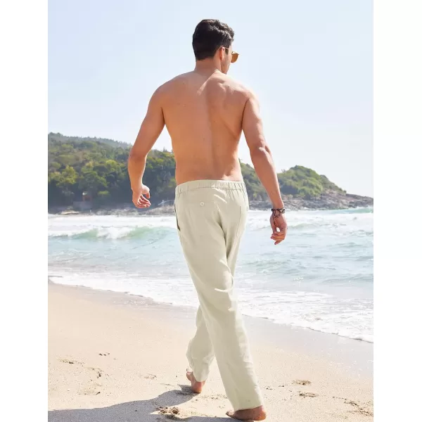 COOFANDY Men's Casual Linen Pants Elastic Waist Drawstring Yoga Beach Pants Lightweight Loose Fit Trousers with Pockets