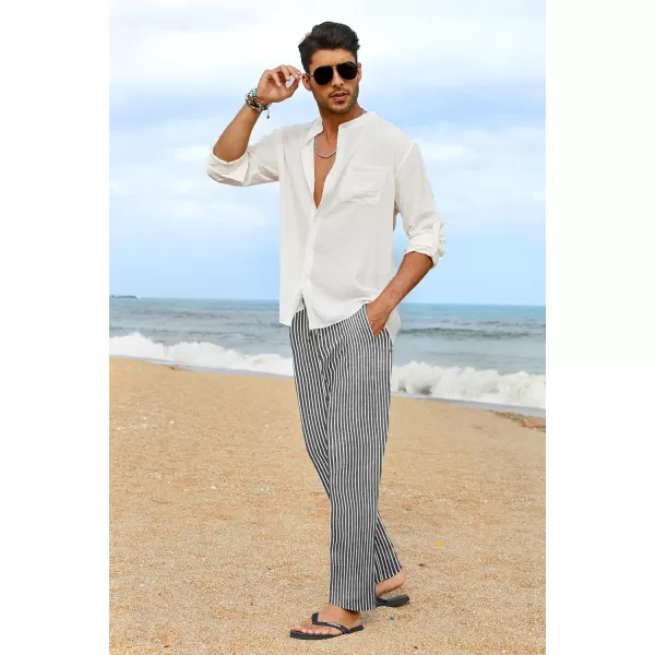 COOFANDY Men's Casual Linen Pants Elastic Waist Drawstring Yoga Beach Pants Lightweight Loose Fit Trousers with Pockets)
