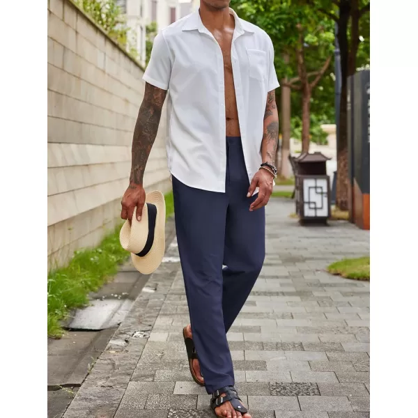 COOFANDY Men's Casual Linen Pants Lightweight Elastic Waist Summer Beach Pants