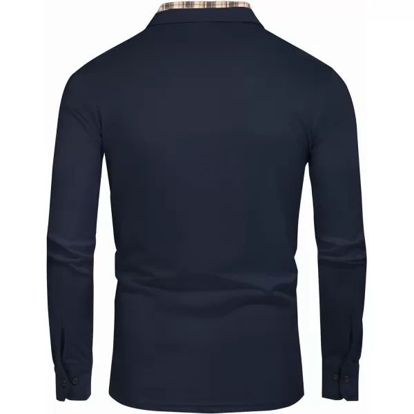 COOFANDY Men's Casual Polo Shirt Long Sleeve Classic Plaid Button Tees with Pockets