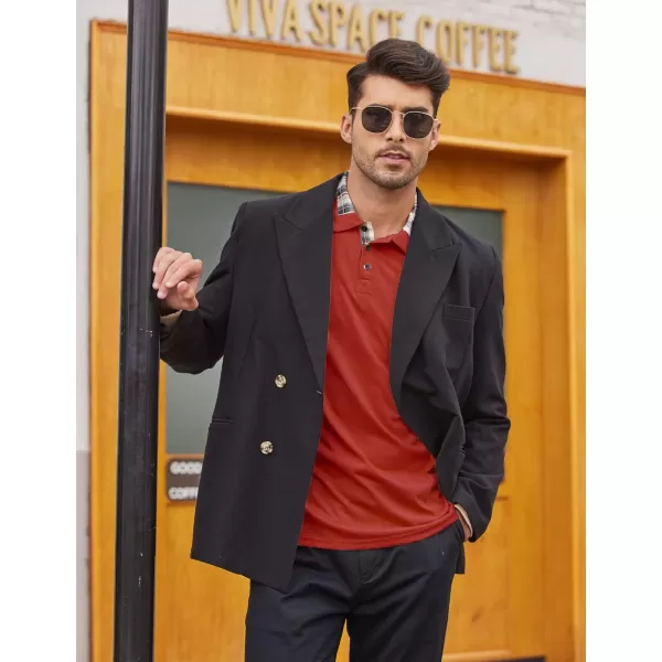 COOFANDY Men's Casual Polo Shirt Long Sleeve Classic Plaid Button Tees with Pockets