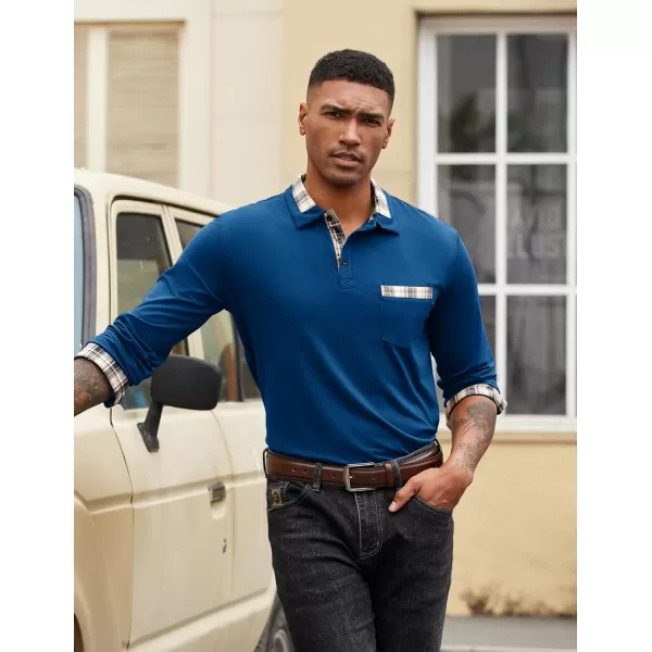 COOFANDY Men's Casual Polo Shirt Long Sleeve Classic Plaid Button Tees with Pockets