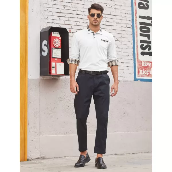 COOFANDY Men's Casual Polo Shirt Long Sleeve Classic Plaid Button Tees with Pockets