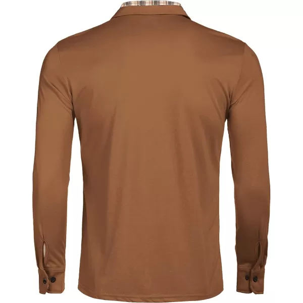 COOFANDY Men's Casual Polo Shirt Long Sleeve Classic Plaid Button Tees with Pockets