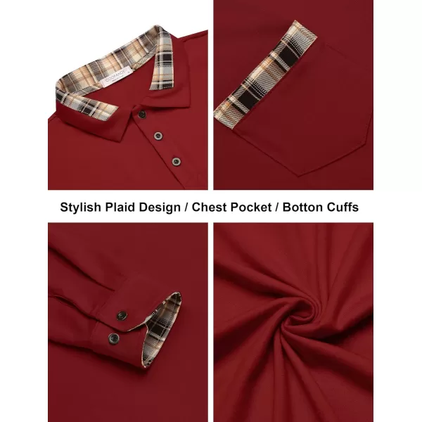 COOFANDY Men's Casual Polo Shirt Long Sleeve Classic Plaid Button Tees with Pockets