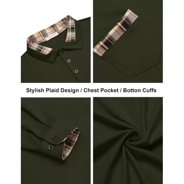 COOFANDY Men's Casual Polo Shirt Long Sleeve Classic Plaid Button Tees with Pockets