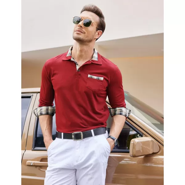 COOFANDY Men's Casual Polo Shirt Long Sleeve Classic Plaid Button Tees with Pockets