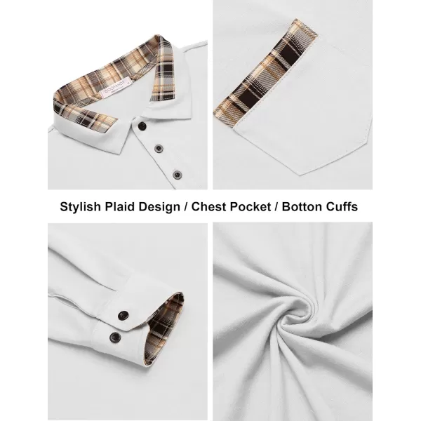 COOFANDY Men's Casual Polo Shirt Long Sleeve Classic Plaid Button Tees with Pockets
